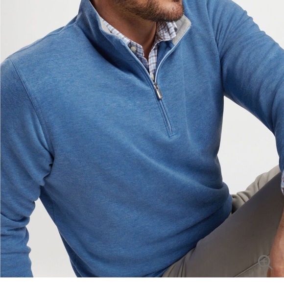 Peter Millar Quarter Zip Sweater - Blue - 100% Cotton - Picture 2 of 7